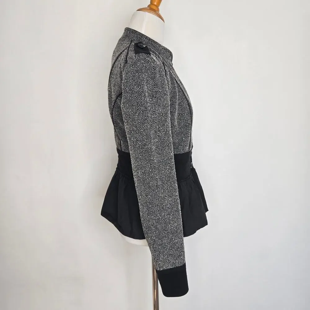 Anthropologie Military Jacket Herringbone Ruffle Hem Structured Black Women 4